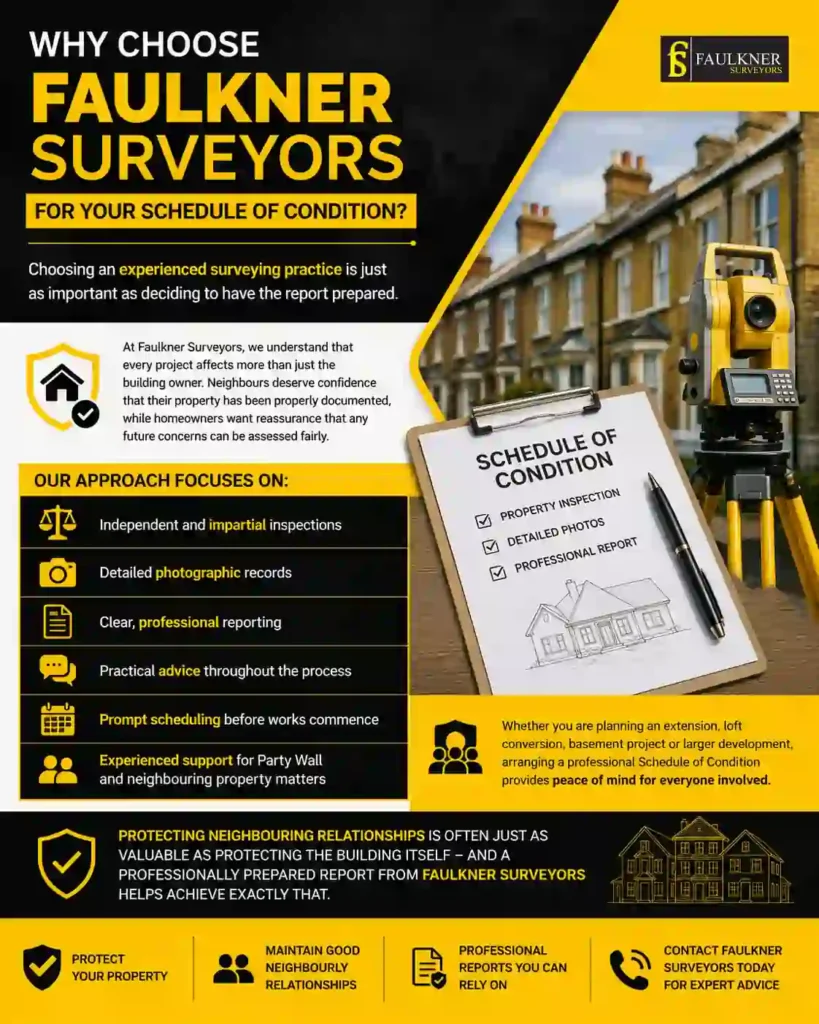 Schedule of Condition: What It Is and Why It Protects Both Neighbours 3 Why Choose Faulkner Surveyors for Your Schedule of Condition Dagenham?